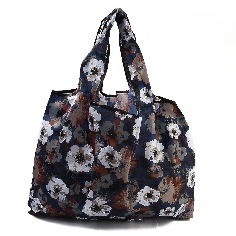 Floral Print, Foldable Eco-Friendly Nylon Grocery Bags, Reusable Waterproof Shopping Tote Bags, with Pouch and Bag Handle,