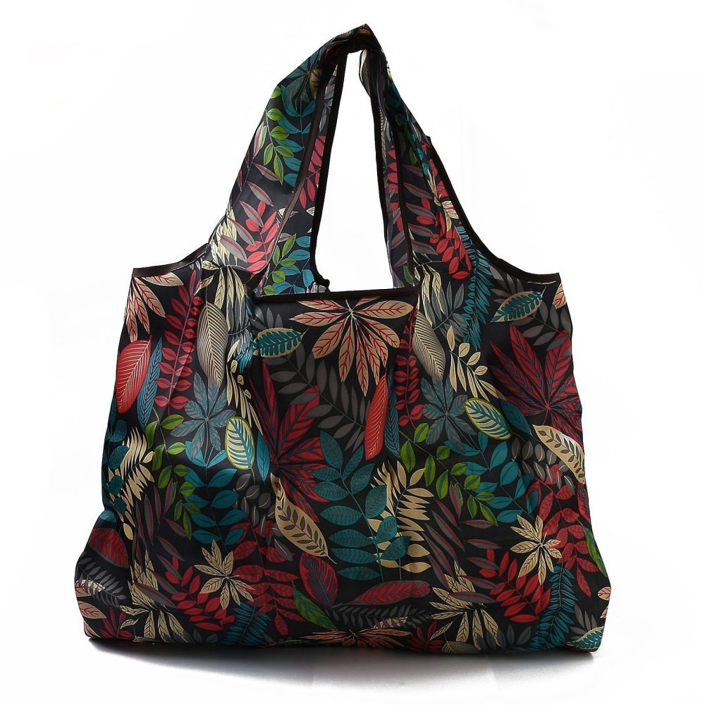 Leaf Print, Foldable Eco-Friendly Nylon Grocery Bags, Reusable Waterproof Shopping Tote Bags, with Pouch and Bag Handle,