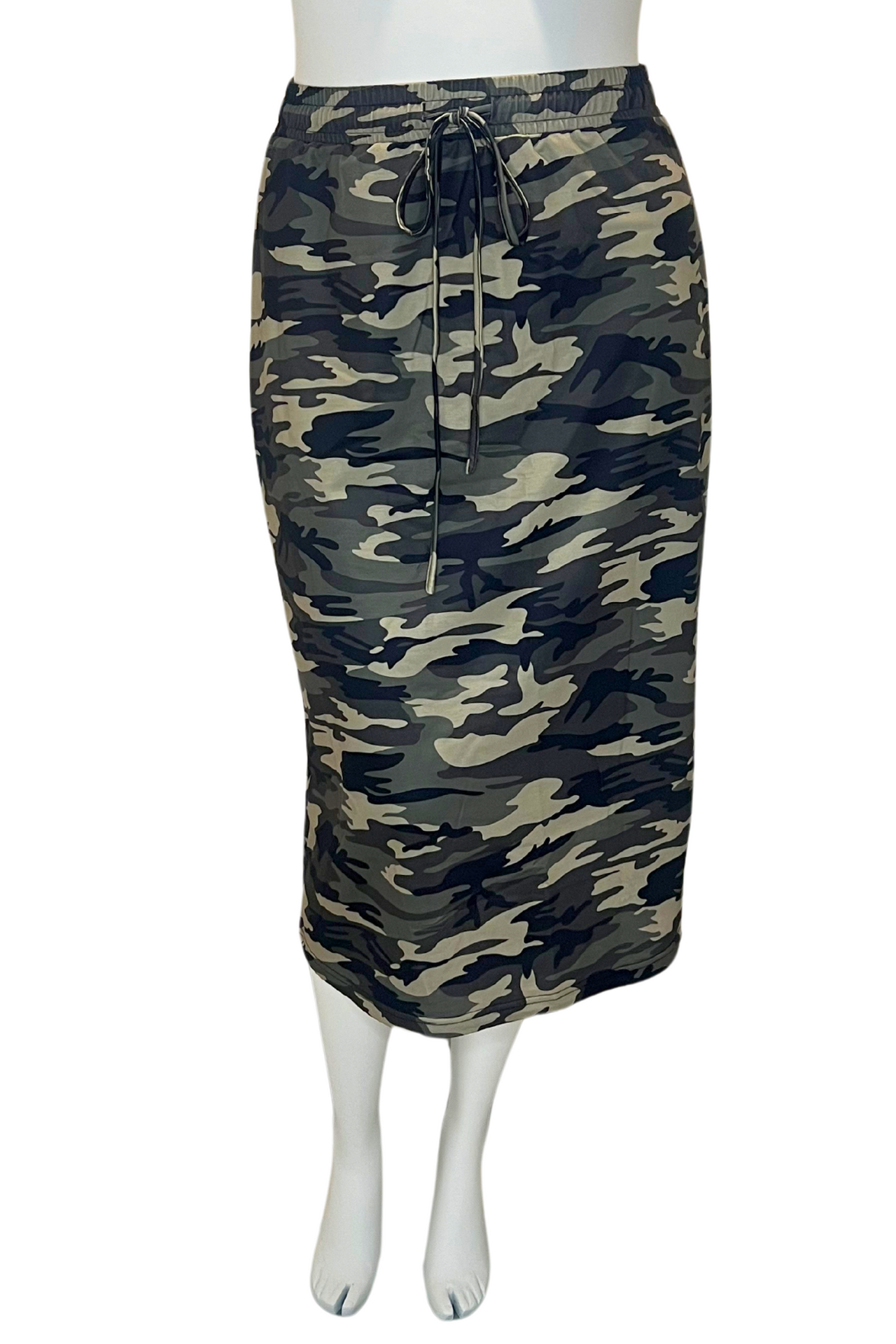 Womens Plus Size Stretch Camouflage Elastic Waist Skirt  Womens Plus Size Fashion Midi Length Skirt