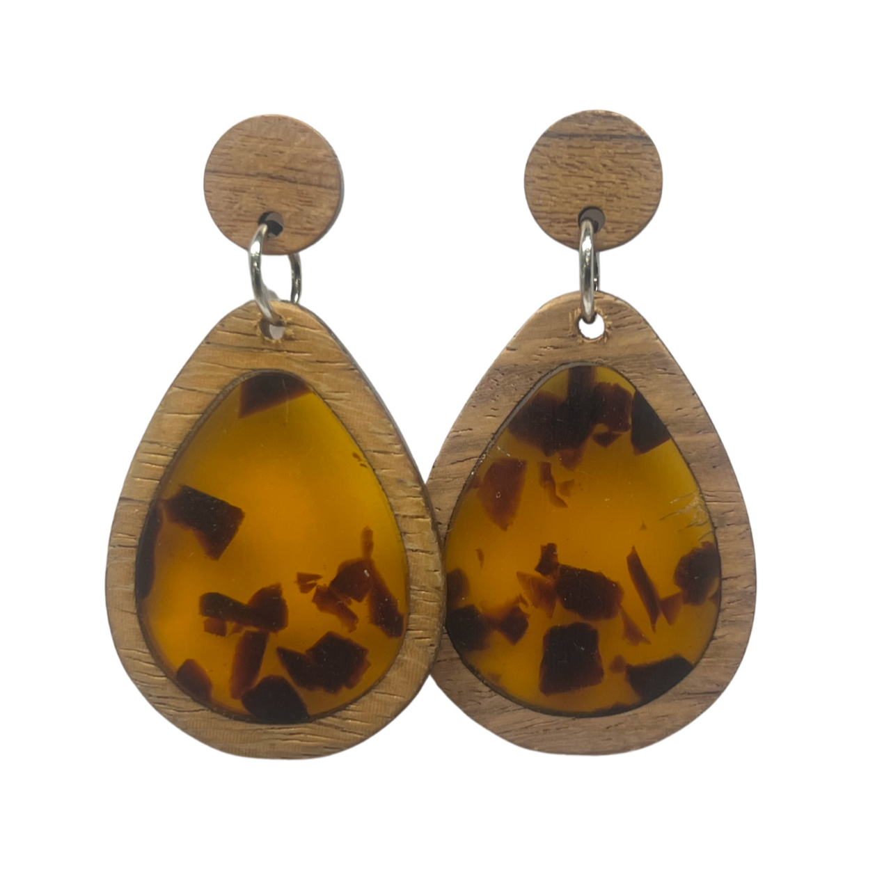 Amber and Black Wood & Resin Stud Dangle Earrings Statement Earrings Animal Print