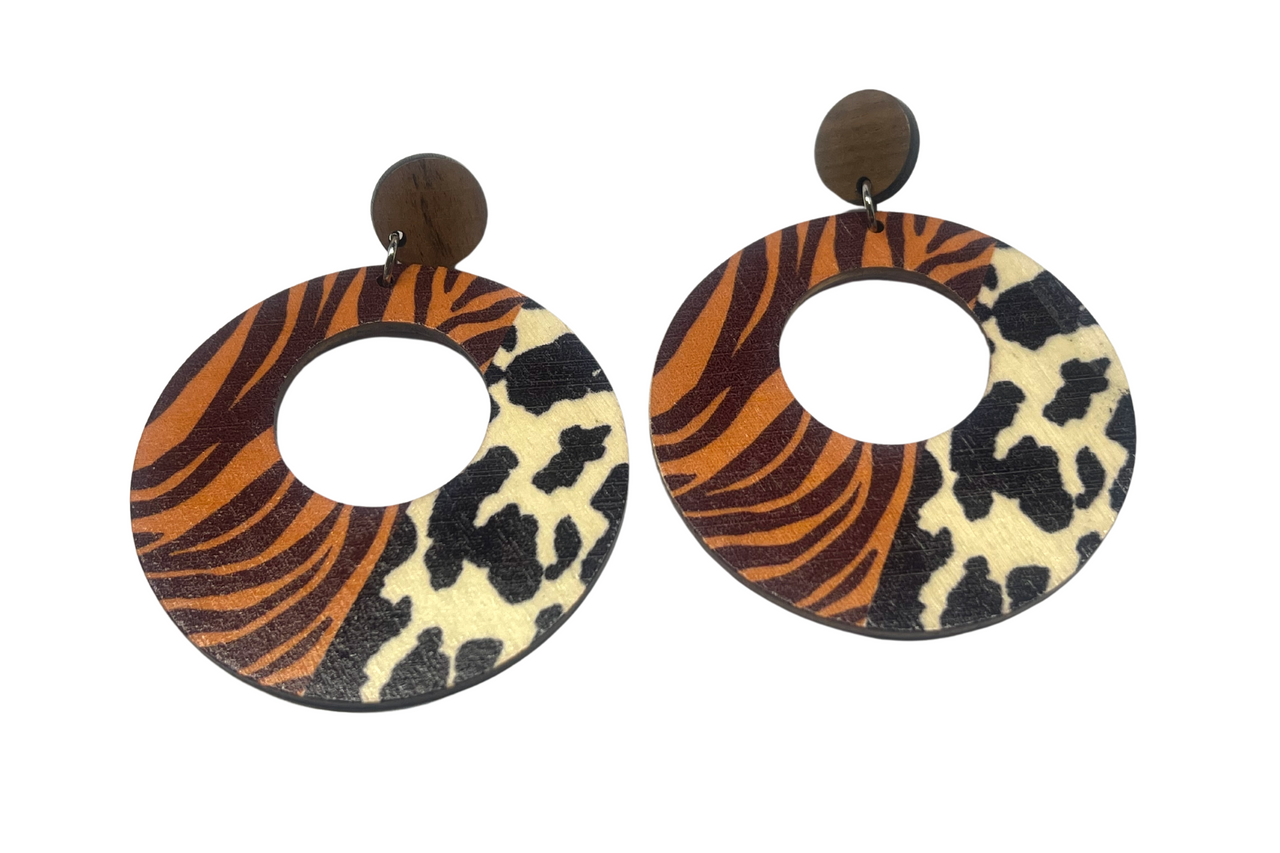 Animal Print Zebra Print Wood Stud Dangle Earrings Fashion Earrings Statement Earrings (Copy)