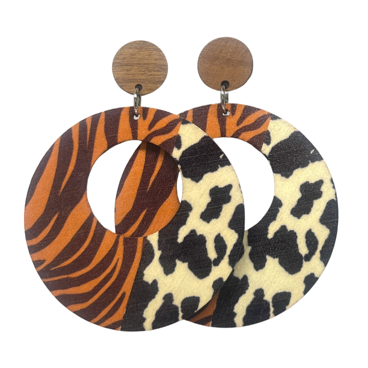 Animal Print Zebra Print Wood Stud Dangle Earrings Fashion Earrings Statement Earrings (Copy)