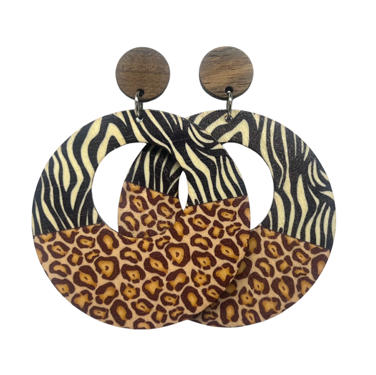 Leopard Print, Animal Zebra Print Wood Stud Dangle Earrings Fashion Earrings Statement Earrings