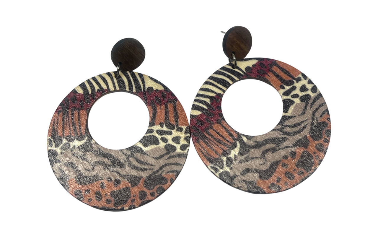 Animal Print Zebra Print Wood Stud Dangle Earrings Fashion Earrings Statement Earrings (Copy) (Copy)