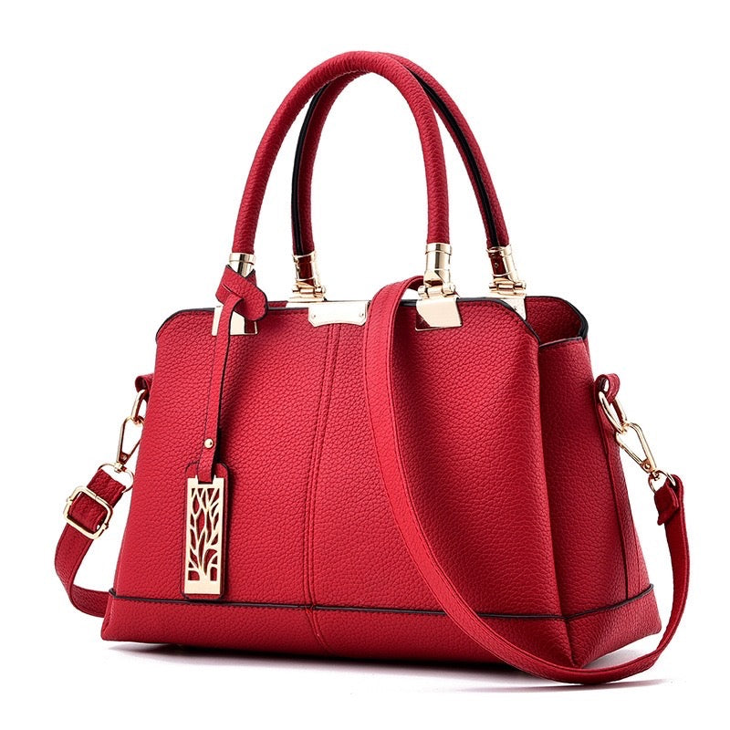 Women's Medium Autumn Pu Leather Fashion Tote Bag Solid Colour Red Black Blue Purple