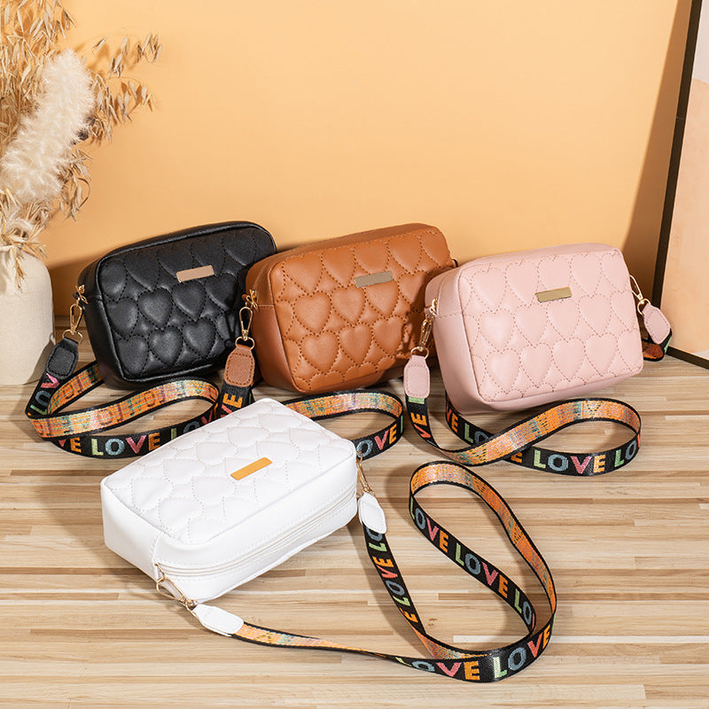 Women's Medium Pu Leather Heart Shape Solid Color Basic Square Zipper Shoulder Bag Crossbody Bag Square Bag Solid Colour Black Brown Pink White