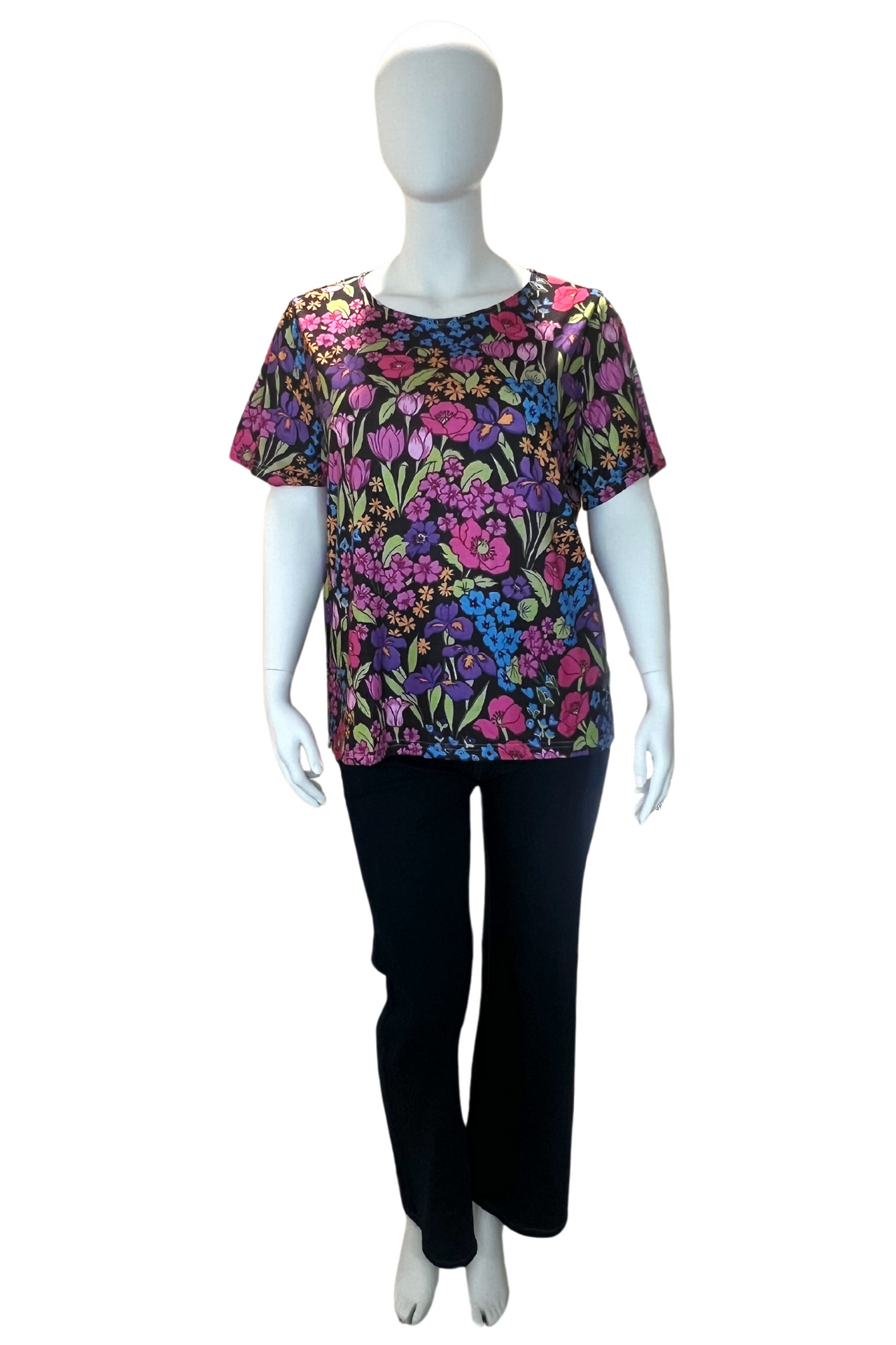 Stunning Bright Floral Print Crew Neck Plus Size Top, Short Sleeve Women's Top, Casual T-Shirt