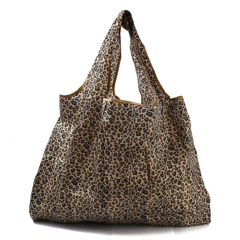 Leopard Print, Foldable Eco-Friendly Nylon Grocery Bags, Reusable Waterproof Shopping Tote Bags, with Pouch and Bag Handle,