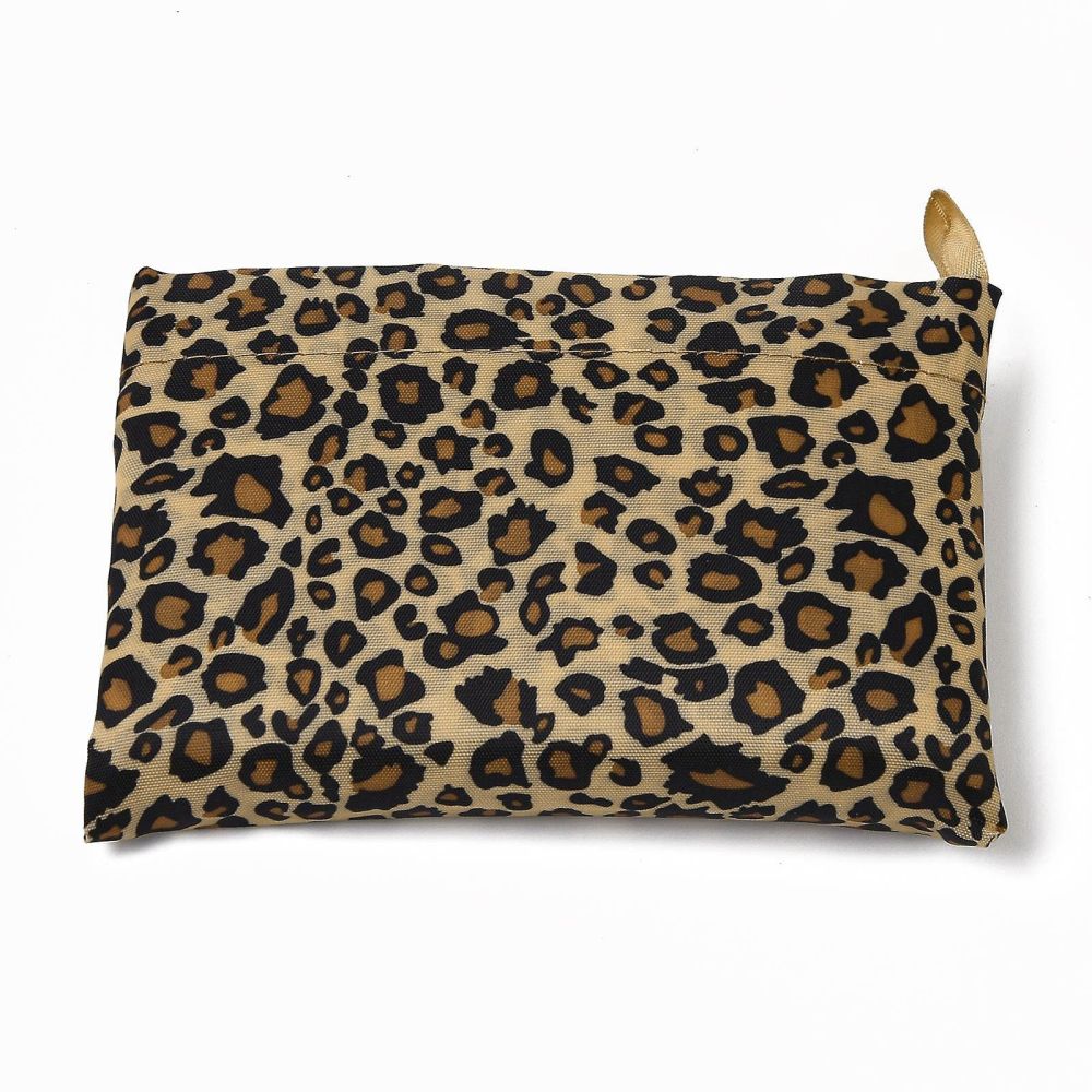 Leopard Print, Foldable Eco-Friendly Nylon Grocery Bags, Reusable Waterproof Shopping Tote Bags, with Pouch and Bag Handle,